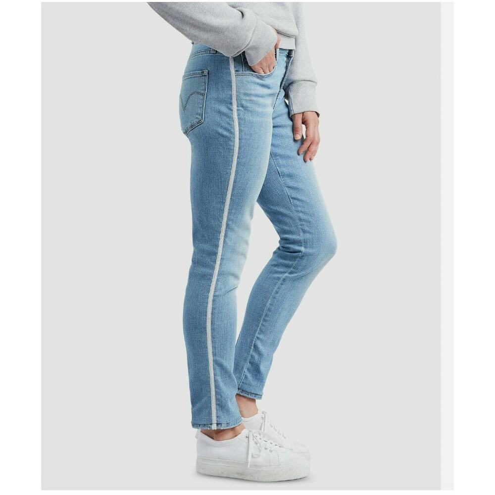 Levi's Classic Mid Rise Skinny Jeans Cropped Silver Shimmer Side Stripe Size 29